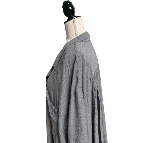 Free People Magic Breeze Gray Micro Stripe Button Down Shirt Large Oversized - Picture 8 of 16